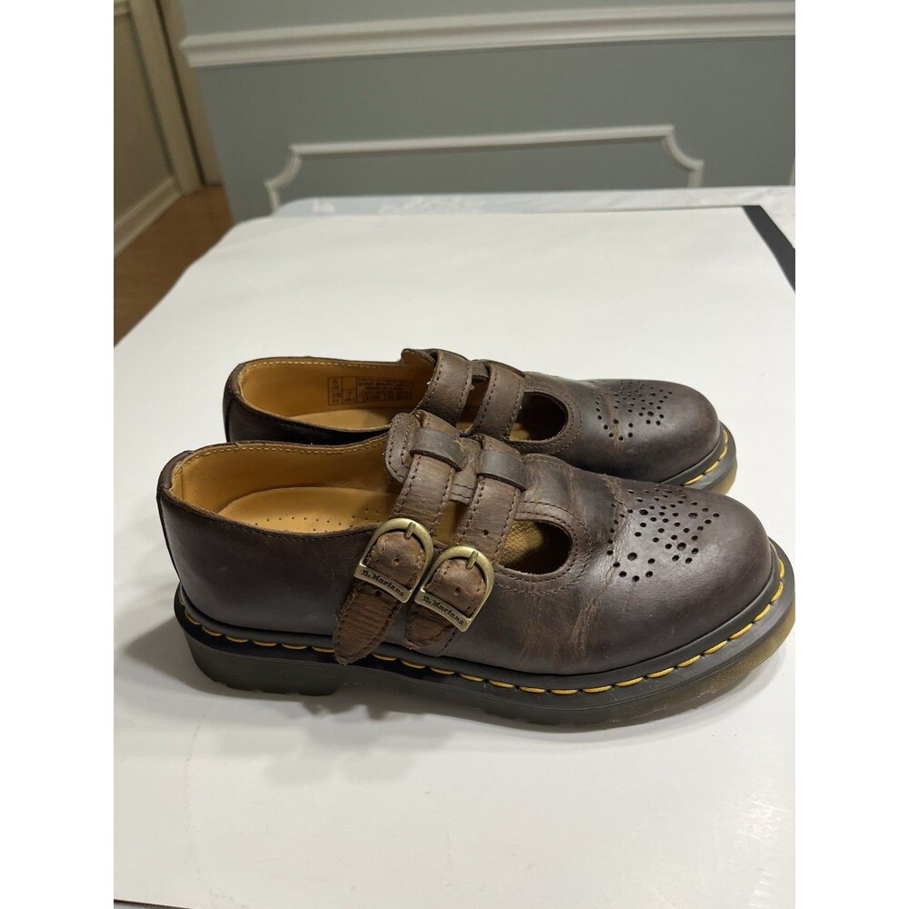 Dr. Martens 8065 Mary Janes Brown Leather Double Buckle Shoes Women’s Sz 7
